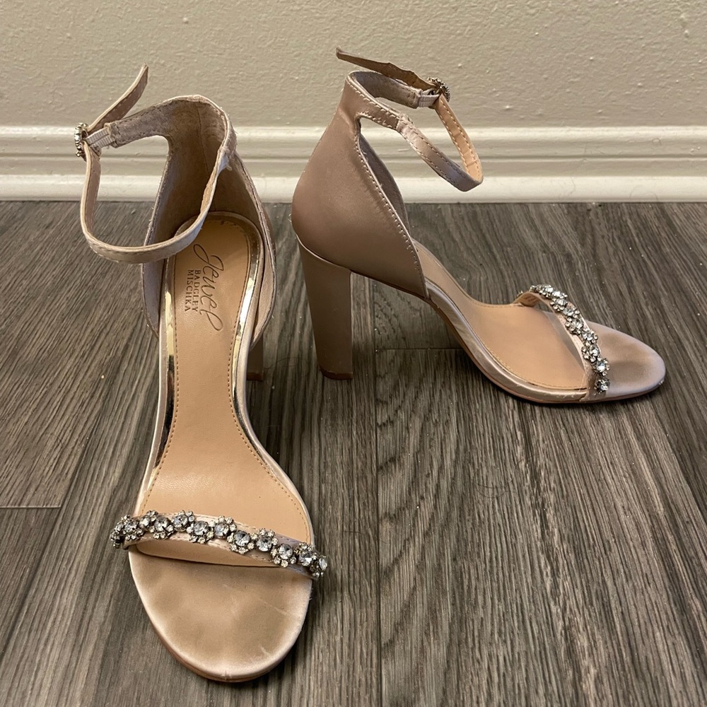 Champagne Rhinestone Block Heel Sandals
